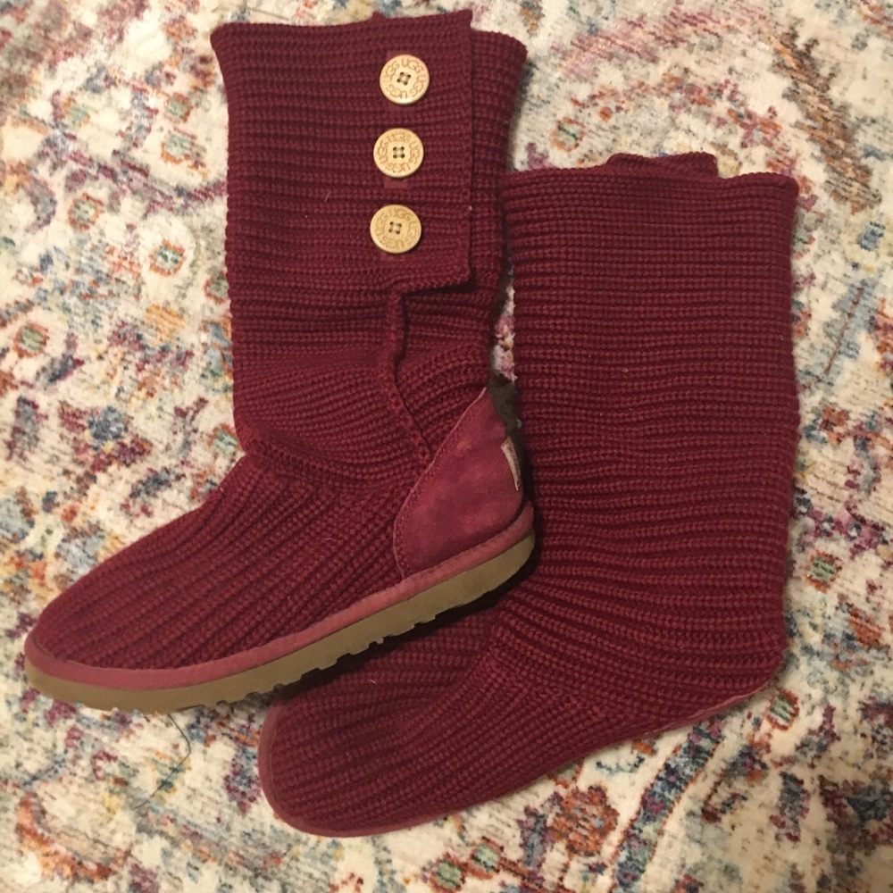 UGG boots knitted material Cranberry color
